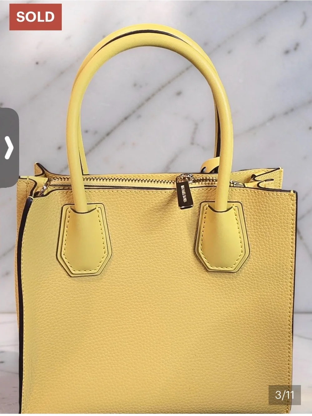 Michael Kors Mercer Pebbled Leather Crossbody Bag Daffodil Yellow NWOT